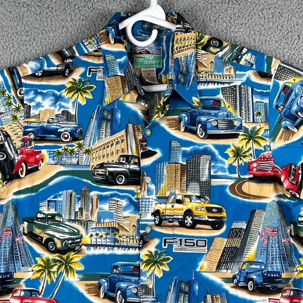 Reyn Spooner Shirt Mens M‎ Ford F-150 Pickup Truck Hawaiian Beach AOP Dad Casual